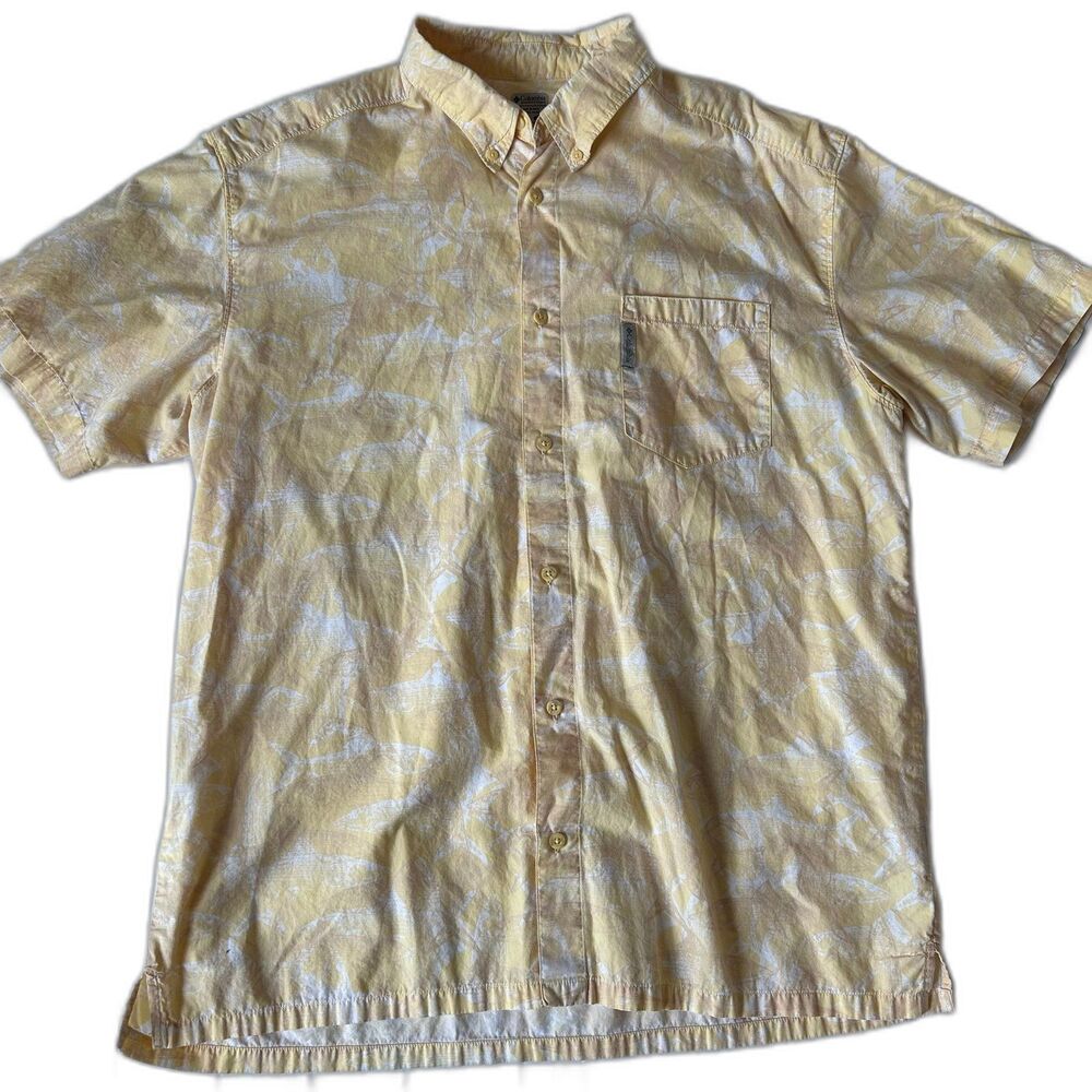 Columbia PFG Hawaiian Fishing Shirt Men’s XL Yellow Floral Cotton Short Sleeve